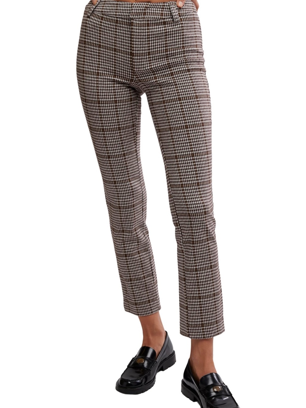 Free People Molly Slim Plaid Pants Neutral Combo